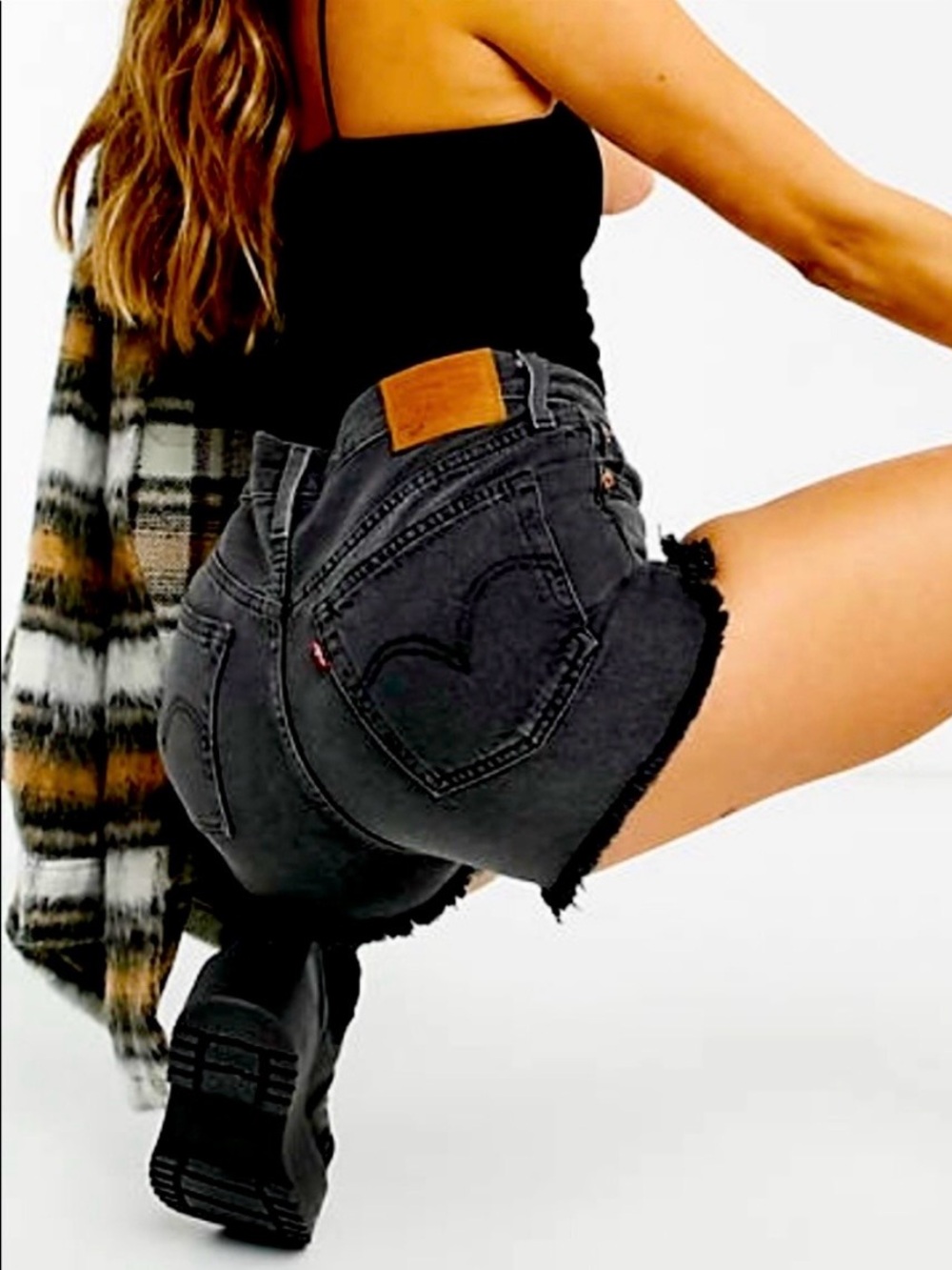 Levi's Original 501 High Waist Button Fly Jean Shorts Black Denim Shorts 27
